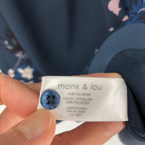 Monk & Lou Navy Blue  Floral Gathered Twist Short Sleeve Dess Size Small - Picture 13 of 16